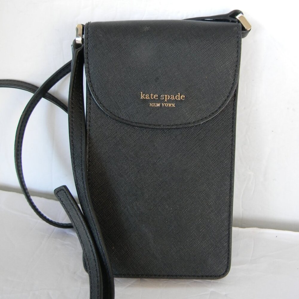 Kate Spade Cameron North South BLACK SAFFIANO LEATHER Phone Crossbody Bag - Picture 2 of 8